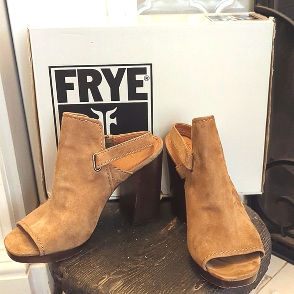 FRYE Mules SUEDE Peep toe SLINGBACK Sz 9.5